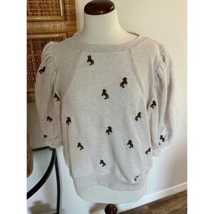 NWOT Maeve Puff-Sleeve Embroidered HORSE Sweatshirt SIZE XL